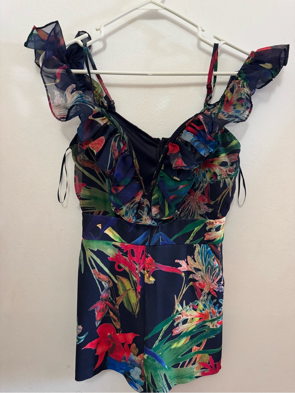 Navy Floral Ruffle Strap Women’s romper